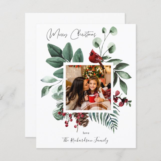 Budget Cardinal Bird & Pine Joyeux Noël Photo (Devant / Derrière)