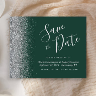 Budget Carte de Mariage Vert Foncé Argent Épargnez