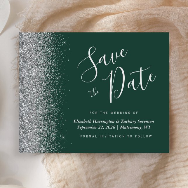 Budget Carte de Mariage Vert Foncé Argent Épargnez (Créateur téléchargé)