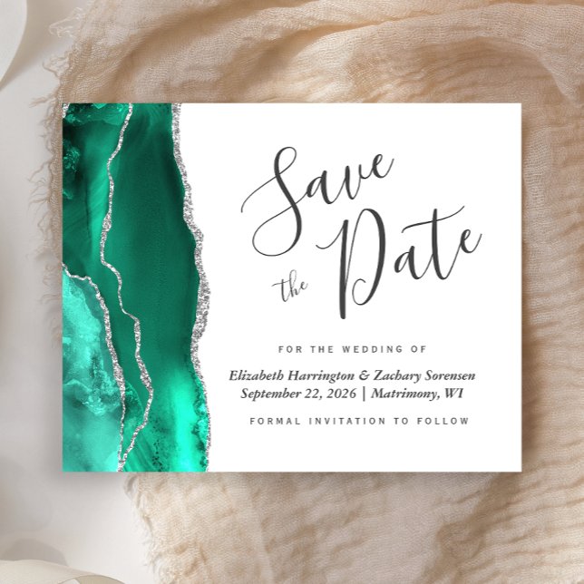 Budget Carte de Préavis Vert Seafoam Argent Agate (Créateur téléchargé)