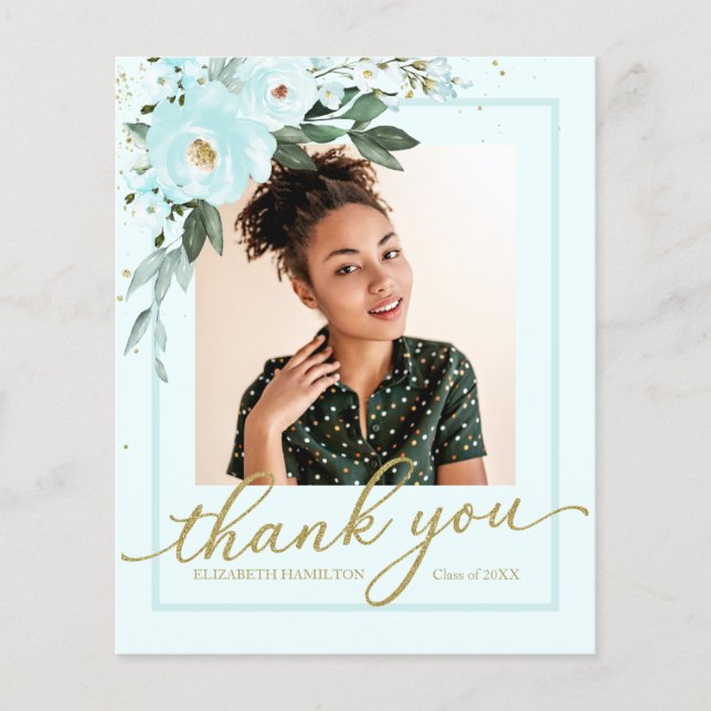 Budget Carte de remerciements Turquoise Floral Gra (Devant)