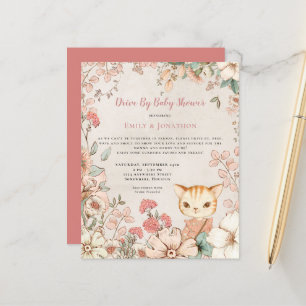Budget Cat Floral Drive Par Baby shower Invitation