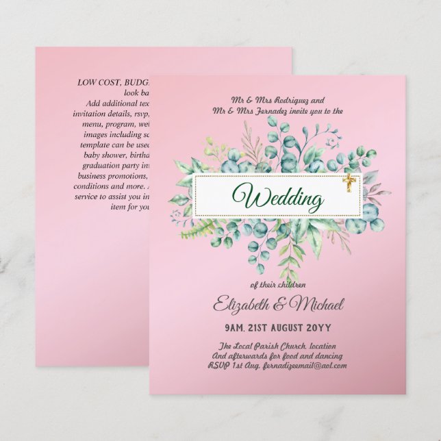 Budget CATHOLIQUE MARIAGE chrétien INVITATIONS ver (Devant / Derrière)