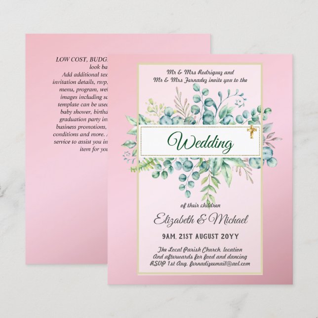 Budget CATHOLIQUE MARIAGE chrétien INVITATIONS ver (Devant / Derrière)