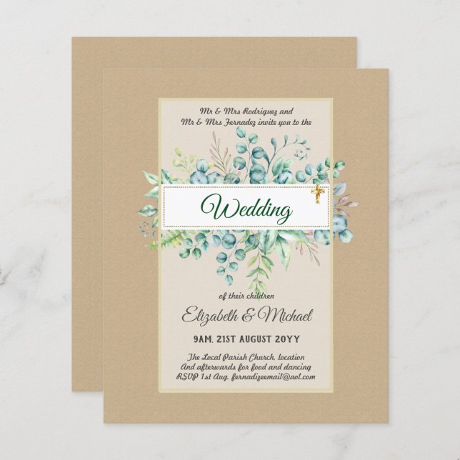 Budget CATHOLIQUE MARIAGE chrétien INVITATIONS ver (Devant / Derrière)