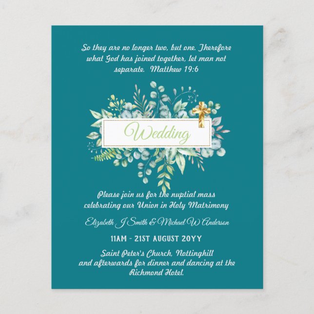 BUDGET Catholique Mariage Invitations Croix de ver (Devant)