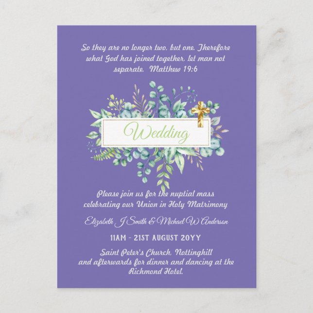 BUDGET Catholique Mariage Invitations Croix de ver (Devant)