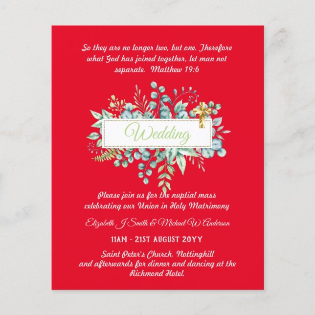 BUDGET Catholique Mariage Invitations Croix de ver (Devant)