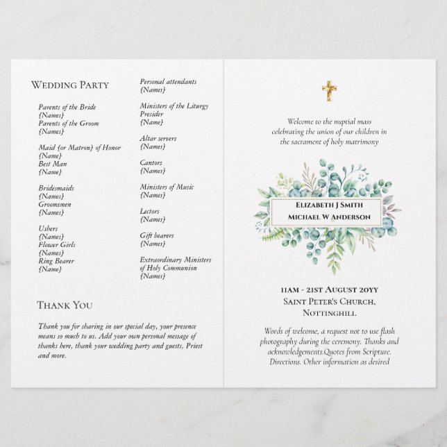 BUDGET Catholique Mariage Masse Nuptiale Programme (Devant)