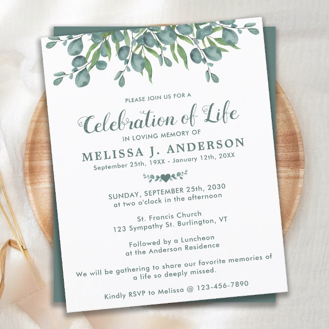 Budget Célébration De La Vie Eucalyptus Green Inv (Créateur téléchargé)
