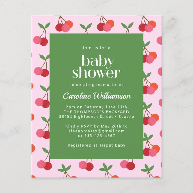 Budget Cerise Fruit Rose Vert mignonne Baby shower (Devant)