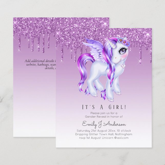 BUDGET C'est une fille Glittery Baby shower Unicor (Devant / Derrière)