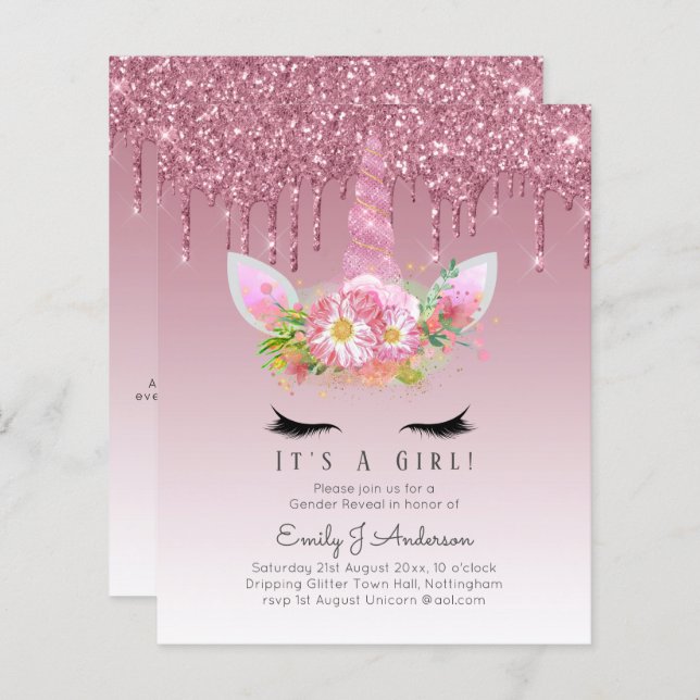 BUDGET C'est une fille Glittery Baby shower Unicor (Devant / Derrière)