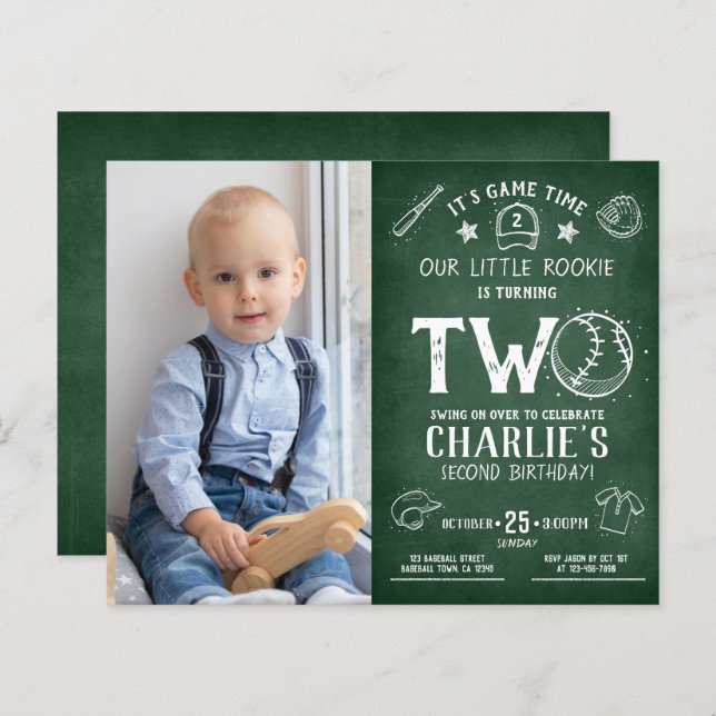 Budget Chalkboard Baseball Photo 2e anniversaire (Devant / Derrière)