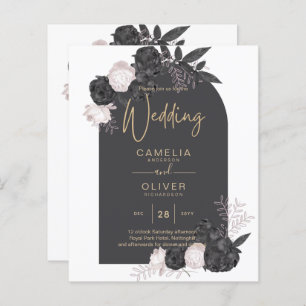 BUDGET Charcoal Gris rose Roses Mariage INVITE