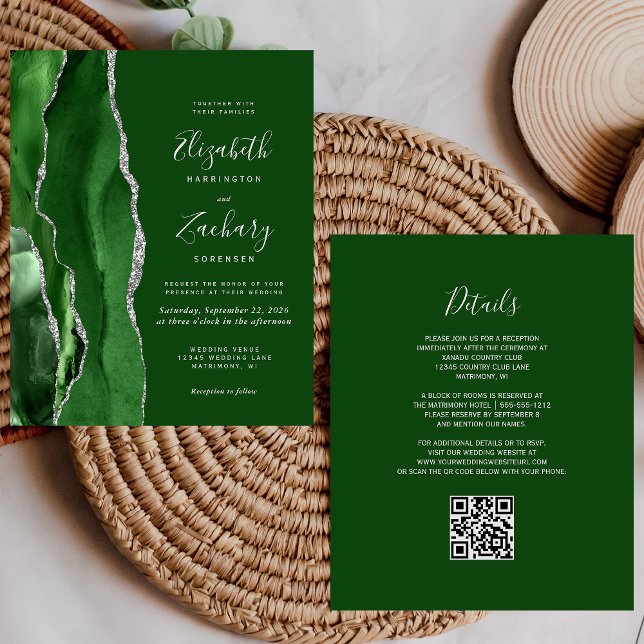 Budget Chasseur Vert Agate Argent QR Code Mariage (Créateur téléchargé)