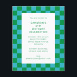 Budget Checker Blue Green 21e anniversaire Invitat<br><div class="desc">Budget mignon Fun Checkerboard moderne Géométrique 21ème anniversaire Invitation de fête en bleu et vert</div>