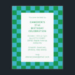 Budget Checker Blue Green 21e anniversaire Invitat<br><div class="desc">Budget mignon Fun Checkerboard moderne Géométrique 21ème anniversaire Invitation de fête en bleu et vert</div>
