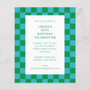 Budget Checkerboard Blue Green Invitation d'annive
