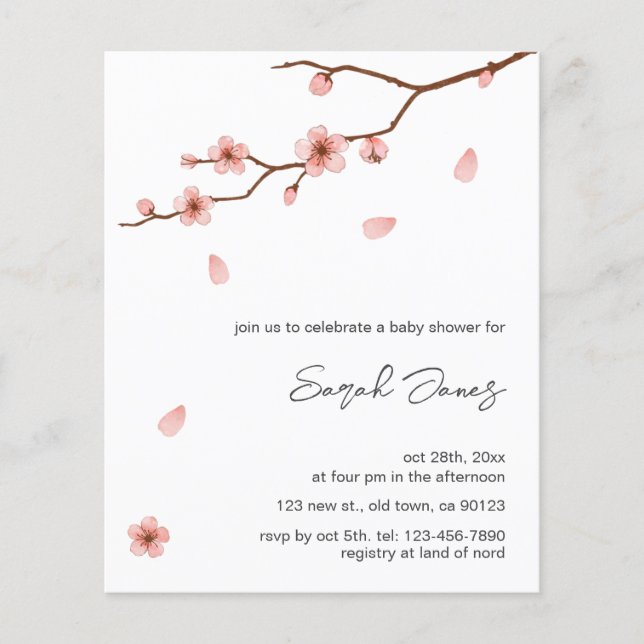 Budget Cherry Blossom Floral Baby showers Invitati (Devant)