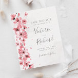 Budget Cherry Blossom Floral Wedding Enregistrer L<br><div class="desc">Un mariage floral moderne et élégant sauve la carte de date avec des fleurs de cerisiers d'aquarelle rose et la calligraphie moderne sur une texture de papier fait main.</div>