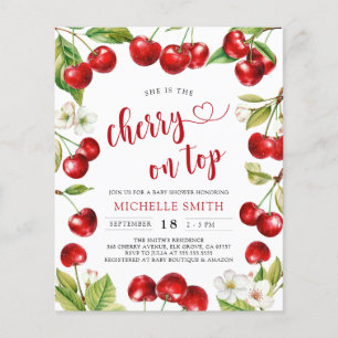 Budget Cherry On Top Red Cherry Baby shower Invita