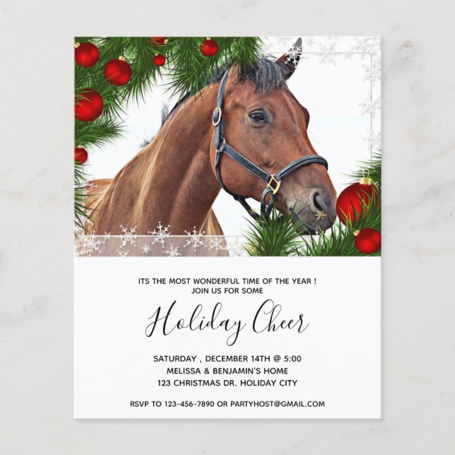 Budget Cheval Equine Noël Cute Pony Invitation (Devant)