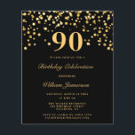 Budget Chic Black Gold 90th Birthday Invitation<br><div class="desc">Budget Chic 90e Invitation d'anniversaire</div>