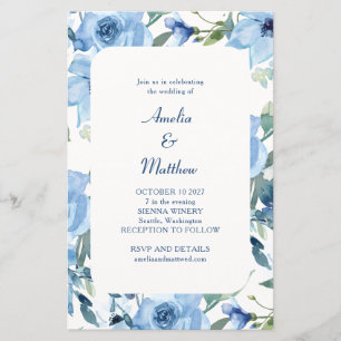 Budget Chic Blue Aquarelle Floral Wedding Invitati