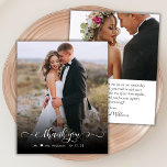 Budget Chic Calligraphie 2 Photo Mariage Merci<br><div class="desc">Budget Moderne Boho Chic Main Lettré Script 2 Photo Mariage Merci personnalisé abordable carte THIN à petit budget. Modèle mariage élégant avec une photo verticale complète sur l'avant avec le texte superposé "Merci" dans une police de script de typographie ou de calligraphie écrite à la main tourbillonnant avec des échasses...</div>