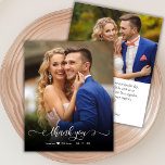 Budget Chic Calligraphie 2 Photo Mariage Merci<br><div class="desc">Budget Moderne Boho Chic Main Lettré Script 2 Photo Mariage Merci personnalisé abordable carte THIN à petit budget. Modèle mariage élégant avec une photo verticale complète sur l'avant avec le texte superposé "Merci" dans une police de script de typographie ou de calligraphie écrite à la main tourbillonnant avec des échasses...</div>