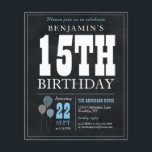 Budget Chic Chalkboard Blue Balloon 15e anniversai<br><div class="desc">Rustique Vintage Chalkboard Bleu Bleu Bleu Bleu 15e anniversaire Invitation</div>