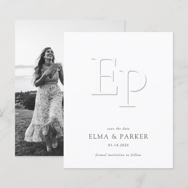 BUDGET Chic Embossed Look Wedding Save the date (Devant / Derrière)