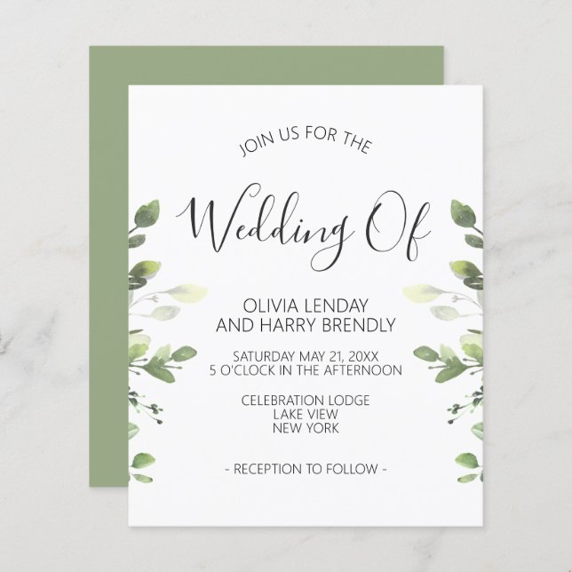 Budget Chic Eucalyptus Faire-part de mariage de ve (Devant / Derrière)