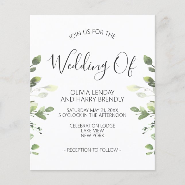 Budget Chic Eucalyptus Faire-part de mariage de ve (Devant)