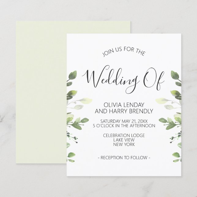 Budget Chic Eucalyptus Faire-part de mariage de ve (Devant / Derrière)