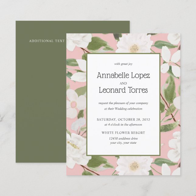 BUDGET Chic Fleurs blanches feuille Mariage rose (Devant / Derrière)