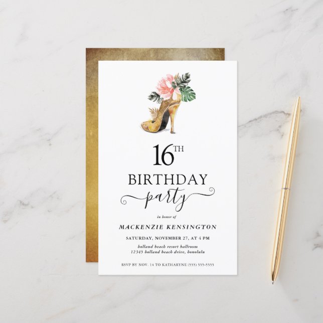Budget Chic Floral Or talons hauts 16e anniversair (Devant/Arrière en situation)