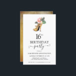 Budget Chic Floral Or talons hauts 16e anniversair<br><div class="desc">Moderne Elegant Gold Tropical Floral Gold High Heels Sweet sixteen 16e Anniversaire Invitation de fête mettant en vedette notre glamour aquarelle brillant talon d'or haut entouré de fleurs tropicales roses et vertes. L'arrière - plan est un luxueux lave-or aquarelle. Facile à customiser avec vos informations pour une simple invitation de...</div>