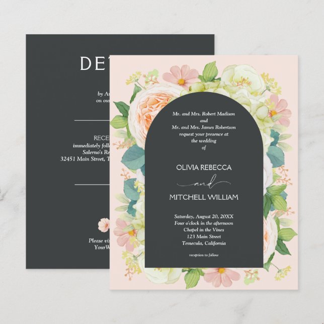 Budget Chic Florals Mariage Tous en un Invitations (Devant / Derrière)
