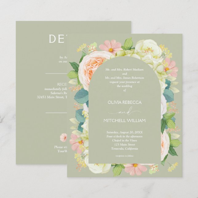 Budget Chic Florals Mariage tous en une invitation (Devant / Derrière)