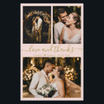 Budget Chic Photo Collage Mariage Carte de remerci<br><div class="desc">Budget, Moderne, Élégant, Écrit à la main 3 Photo Collage Blush Carte de remerciements Mariage. Modèle minimaliste mariage avec trois (3) photos à l'avant et (1) une photo à l'arrière. Avec le texte "Amour et merci" script dans une courbe calligraphie lettrée à la main swash-tail police en couleur or sur...</div>