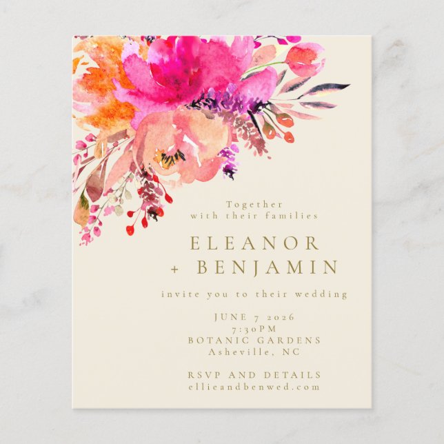Budget Chic Rose Aquarelle Floral Wedding Invitati (Devant)