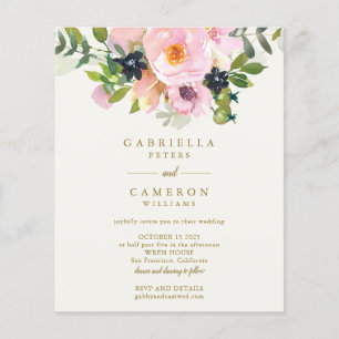 Budget Chic Rose Floral Aquarelle Mariage Inviter
