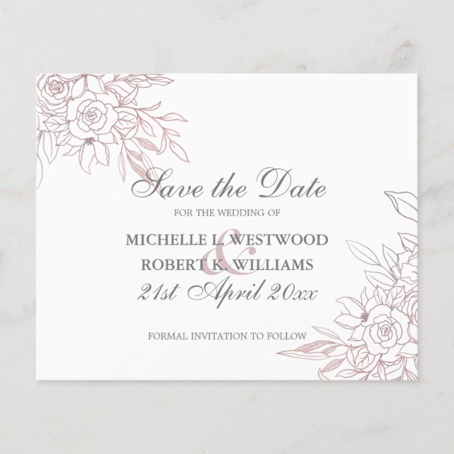 BUDGET Chic Rose Gold Floral Mariage ENREGISTRER L (Devant)