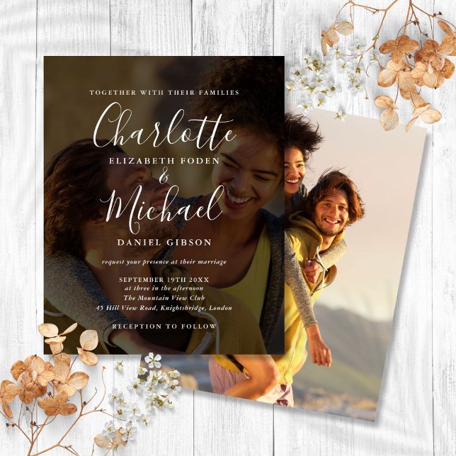 Budget Chic Script 2 Photos Faire-part de mariage (Budget Chic Script 2 Photos Wedding Invitation)