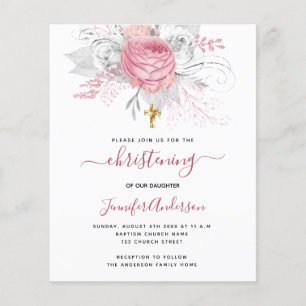 Budget Christening rose florales invitation fille