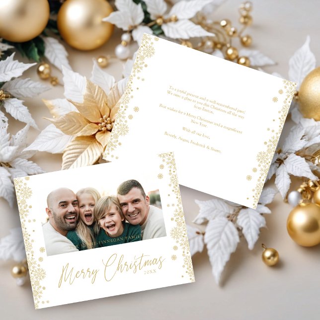 Budget Christmas Snowflakes Fancy Minimalist Photo (Budget Inexpensive Cheap Christmas Snowflakes Fancy Modern Minimalist Photo Holidays Cards.)