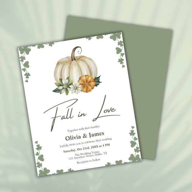 Budget Chute en amour Sage Faire-part de mariage v (Budget Fall in Love Greenery Sage Green Pumpkin Wedding Invitation  )