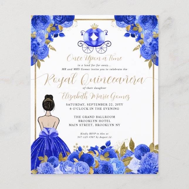 Budget Cinderella Royal Blue Princesse Quinceanera (Devant)